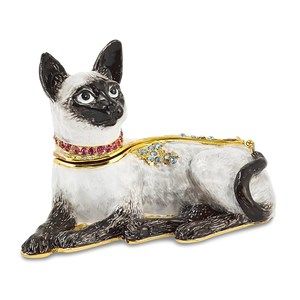 Pewter Bejeweled Crystals Enameled SOPHIE Siamese Cat Trinket Box